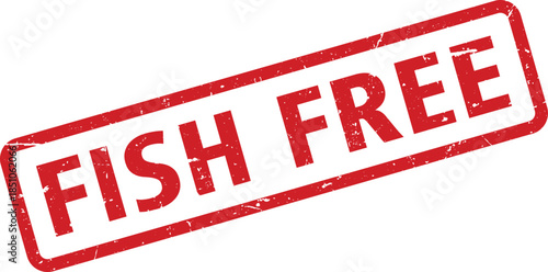 Distressed Red Fish Free Rubber Stamp on White Background, Food Allergy Label