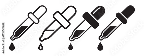 Dropper icons set, pipette medical symbol, liquid dosage vector for medicine, science