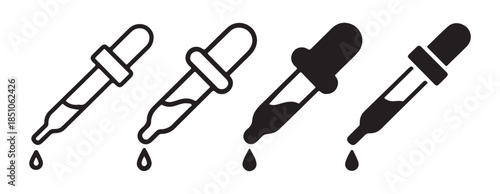 Dropper icons set, pipette medical symbol, liquid dosage vector for medicine, science