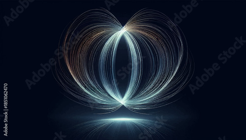 The field of magnetic lines is an invisible force visualized by thin luminous lines curving around an object. Ideal for educational infographics and hi‑tech brands. Vector graphics. EPS_04.