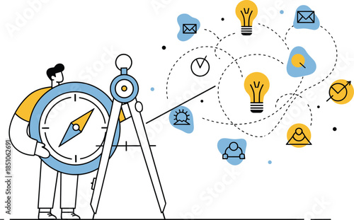 Vector Business Planning Strategy with Compass, Ideas, Office, Flat Design