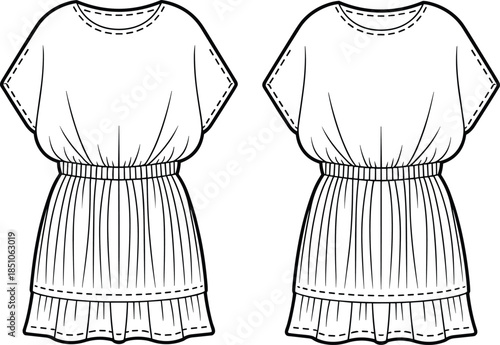 Minimal women dress fashion technical sketch vector illustration isolated apparel design template for sewing pattern clothing catalog use stock marketplace