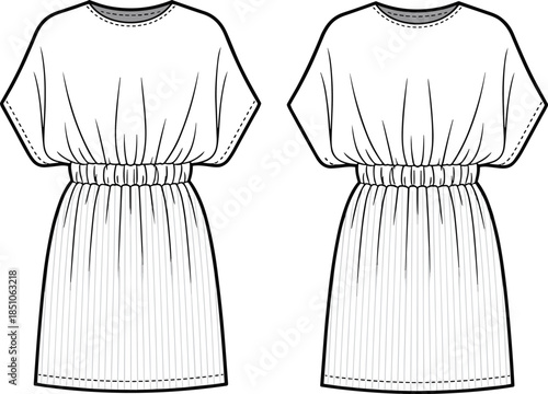 Women midi dress fashion technical sketch vector illustration isolated apparel design template for sewing pattern clothing catalog stock use