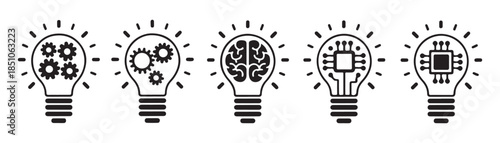 Innovation and creativity light bulb concept icons with gears brain and circuit board