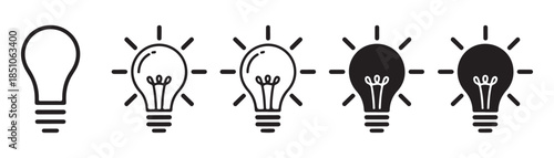 Set of five light bulb icons symbolizing idea innovation and creative thinking