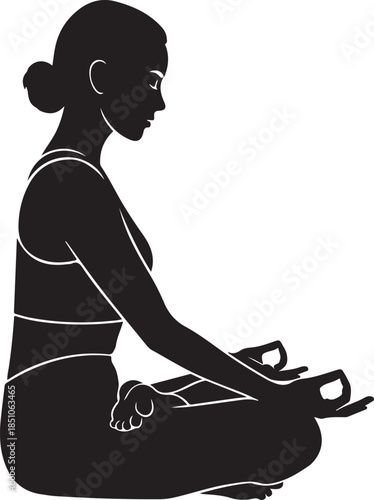 Peaceful Female Meditation Silhouette Practicing Yoga Lotus Pose.