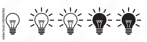 Light bulb with glowing rays set creative idea concept innovation solution icon