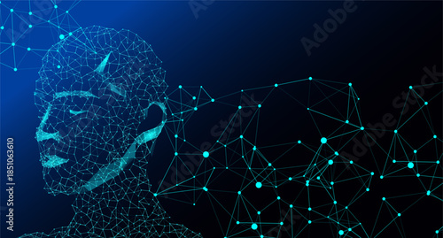 AI Machine Learning Concept  Glowing Wireframe Brain