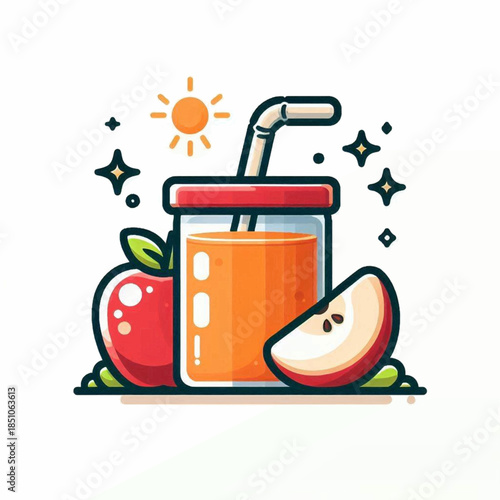 Fresh Apple Juice in Glass Bottle.