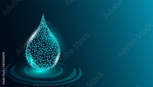 Glowing Polygonal Water Drop  Abstract Technology Background