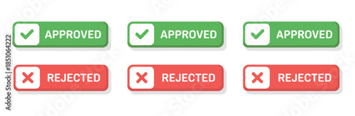 Approved and Rejected Vector Signs with Official Stamp Style Graphics for Business Validation, Document Review, Quality Control Approval and Decline Status Illustration