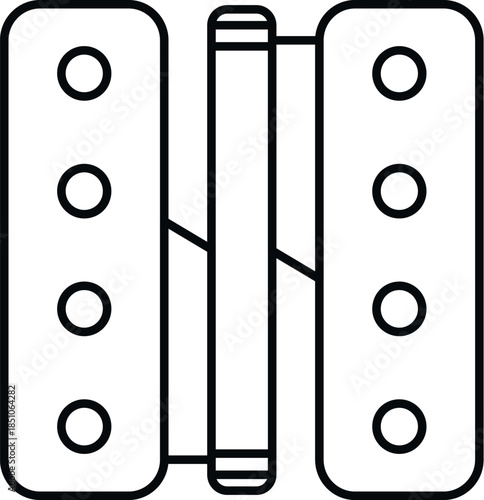 Door hinge connecting two rectangular plates with screw holes