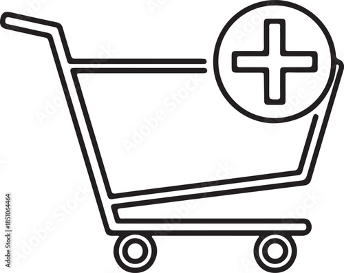 Add to cart icon with plus symbol representing online shopping and e-commerce