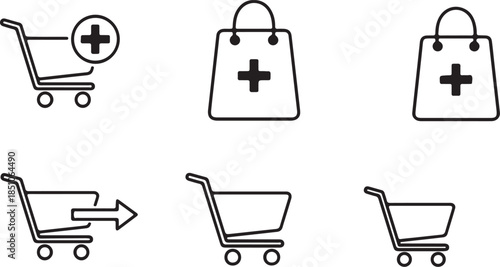 Add to cart icon with plus symbol representing online shopping and e-commerce