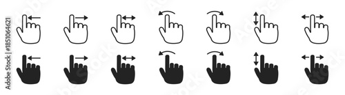 Touch Screen Hand Gesture Icons Set for Mobile and Tablet User Interface, Swipe, Tap, Drag and Click Controls, Vector Illustration on Transparent Background