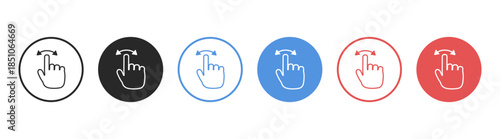 Swipe slide hand drag icon, finger tap slider, line arrow, outline mobile phone smartphone gesture flick click screen, touch scroll vector interface, interaction digital push thumb 