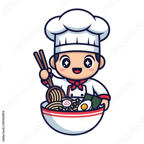 A detailed illustration of a chef skillfully preparing sushi cuisine