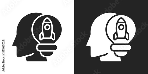 Creative Thinking Icon In Black And White Glyph Style