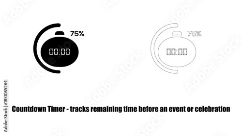 Countdown timer icon showing 75 percent remaining time