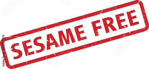 Red Sesame Free Grunge Rubber Stamp with Rounded Corners Isolated on White Background