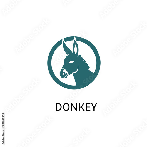 Strong Donkey Head Silhouette Logo. Modern Mule Mascot Vector Icon in Circle. Solid Shape Design