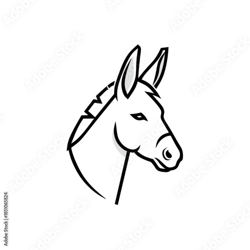 ​Modern Donkey Head Logo. Stylized Mule Profile Vector Illustration. Gray Burro Mascot Icon.
