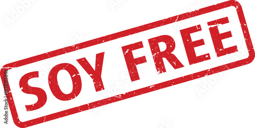 Red Rectangular Soy Free Stamp with Grunge Texture, Ideal for Food Packaging and Allergen Information