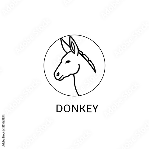 ​Minimalist Donkey Head Logo. Linear Mule Vector Icon in Circle. Modern Burro Profile Emblem Design.