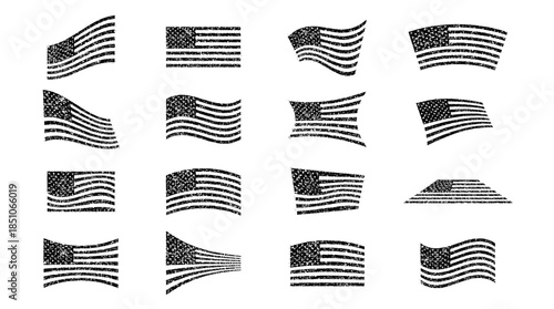 Waving American Flag Vector Set With Multiple Stylized Flag Shape Variations - Grungy American Flag Set