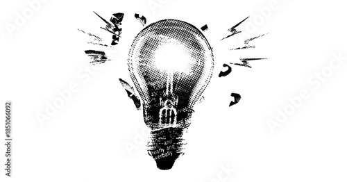 Trendy Halftone Collage Light Bulb Vector Illustration Representing creative idea, Business solutions, and Creative mind or brainstorm Concept.