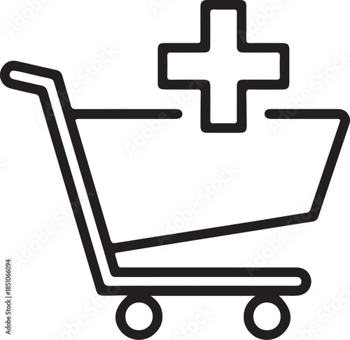 Add to cart icon with plus symbol representing online shopping and e-commerce