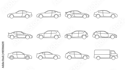 Simple Car Line Icon Vector Set For Transportation And Interface Design