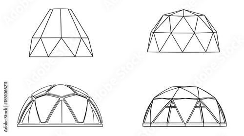 Geodesic Dome Structure Vector Set Showing Architectural Framework And Wireframe Design - Geodesic domes illustration vector
