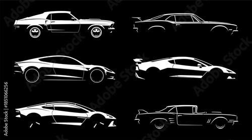 Classic And Modern Motor vehicle silhouette emblems Set. Sports car & Auto garage logo icon set For Automotive Design Projects