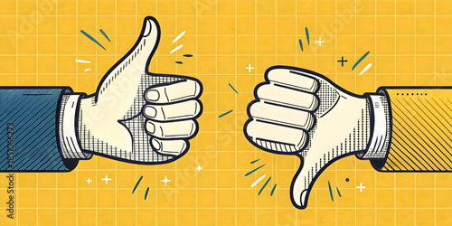 Thumbs Up And Thumbs Down Hands Vector Illustrating Approval And Disapproval Concept
