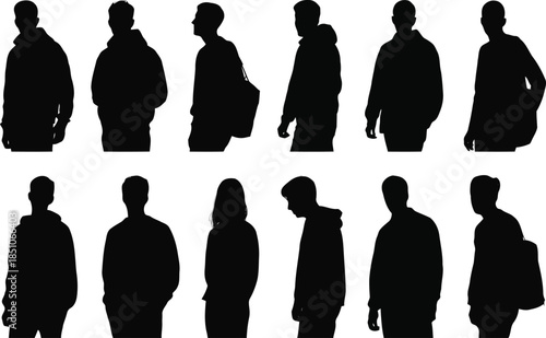 A collection of diverse young adult silhouettes showing various casual clothing and poses