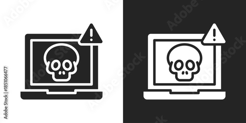 Cyber Threat Icon In Black And White Glyph Style