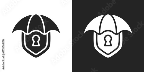 Cyber Insurance Icon In Black And White Glyph Style