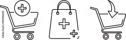 Add to cart icon with plus symbol representing online shopping and e-commerce
