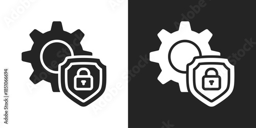 Cyber Protection Icon In Black And White Glyph Style