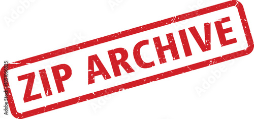 Distressed Red ZIP ARCHIVE Rubber Stamp Illustration on White Background, File Compression Concept