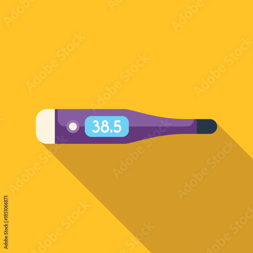 Digital thermometer displaying a fever temperature against a yellow background