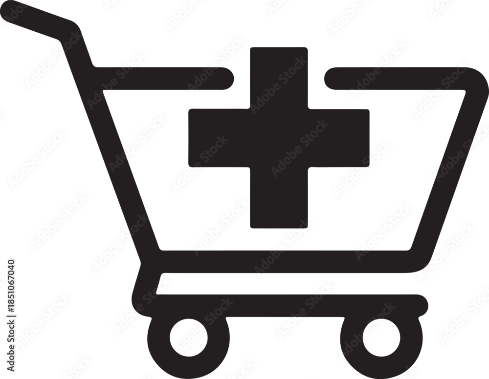 Fototapeta premium Add to cart icon with plus symbol representing online shopping and e-commerce