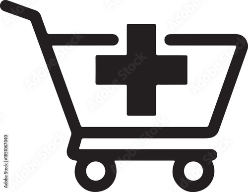 Add to cart icon with plus symbol representing online shopping and e-commerce