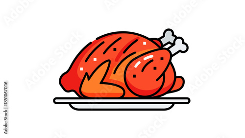 Cooked Whole Chicken with Crispy Skin on a White Plate