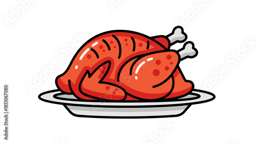 Cooked Roast Chicken on a White Plate for Dinner or Meal Preparation