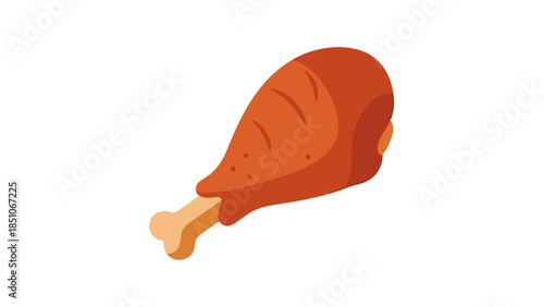 Cooked Roast Chicken Leg with Crispy Skin on White Background