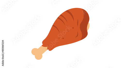 Close up of a roasted chicken leg with crispy skin on a white background