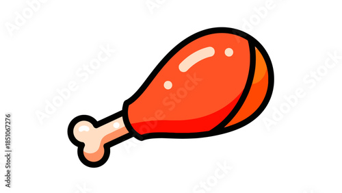 Illustration of a crispy roasted chicken drumstick with a bone showing