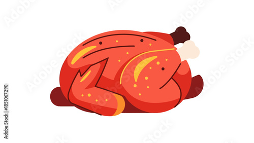 Colorful Cartoon Roasted Chicken with Garnishes for Culinary and Food Presentation